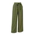 thumbnail image 3 of cocolona Womens Summer Casual Linen Pants Elastic Waist Drawstring Wide Leg Vacation Beach Pants with Pockets, 3 of 5