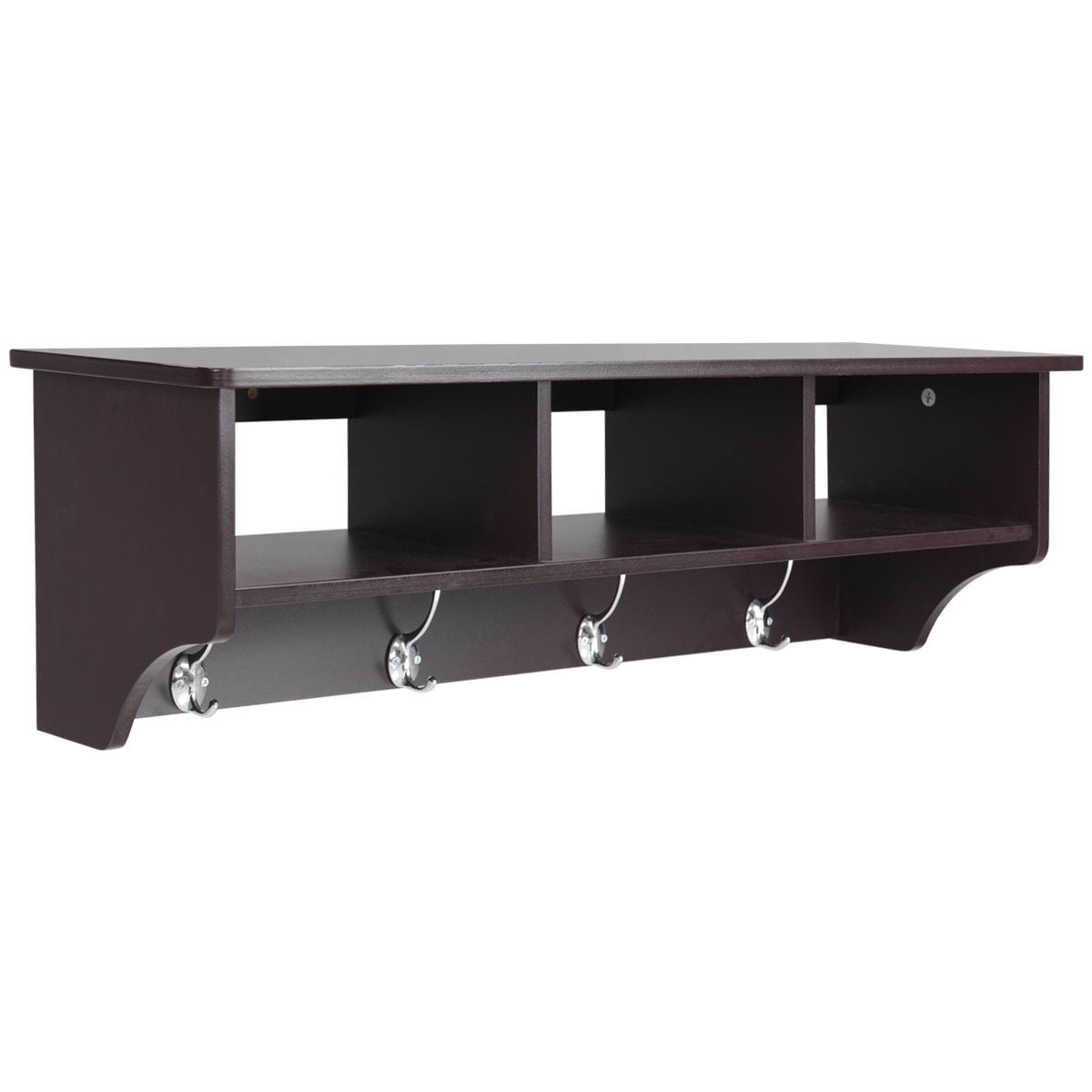 Wall Mount Coat Rack Storage Shelf Cubby Organizer Hooks Entryway Brown
