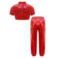 thumbnail image 7 of renvena Girls Hip Hop Sequins Costume Sparkly Short Sleeve Tank Tops with Metallic Leggings Pants Red 16, 7 of 7