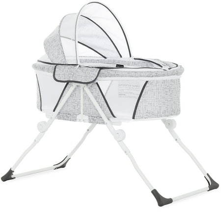 UPC: 0811048039927 | Dream On Me Karley Plus Baby Bassinet with Removable Double Canopy Cool Grey Easy and Quick Fold