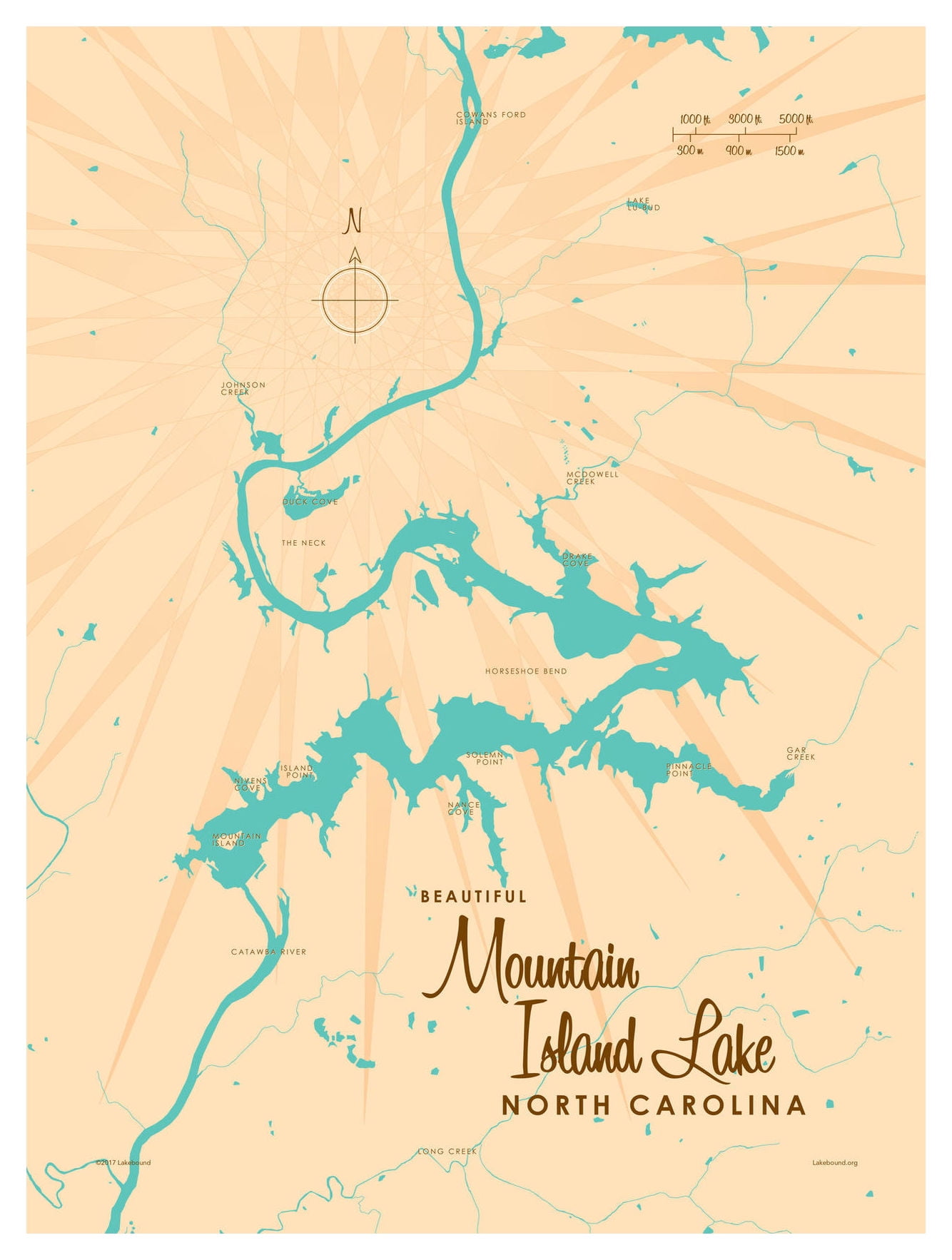 Mountain Island Lake North Carolina Map Vintage-Style Art Print by