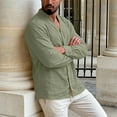thumbnail image 6 of Tdoqot Mens Linen Shirts Long Sleeve- Button Down Summer Casual V-Neck Beach Shirts Army Green Size XL, 6 of 8