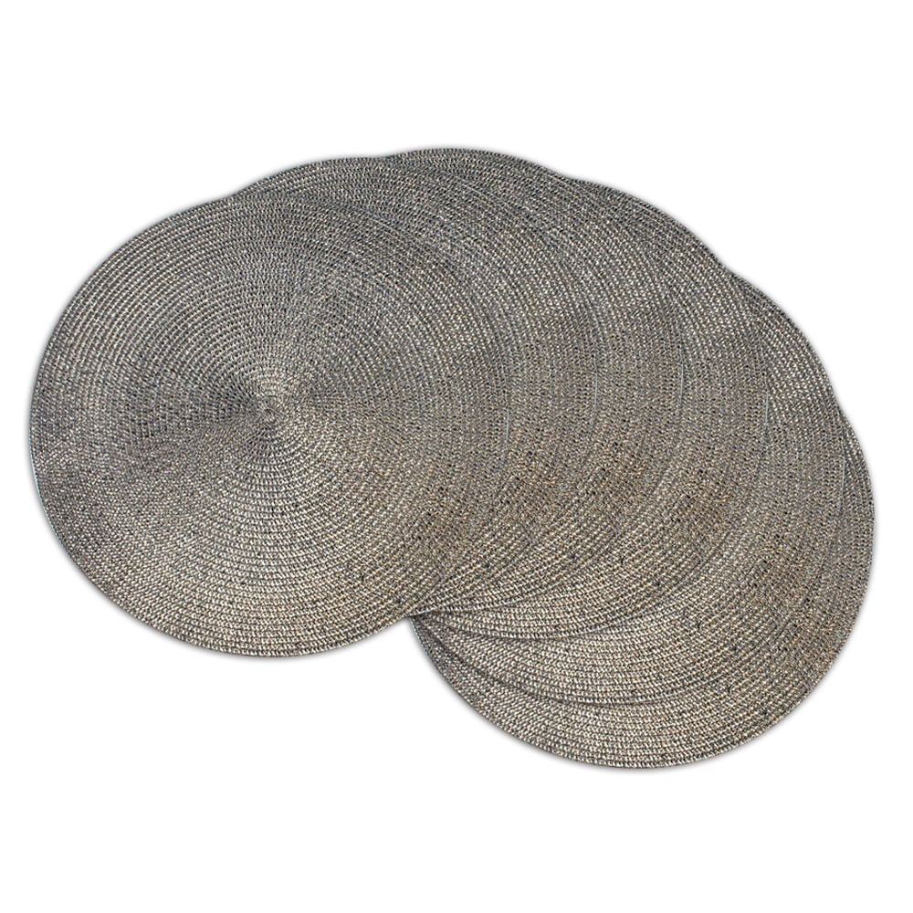 Design Imports Round Woven Placemat Set (Set of 6), Metallic Brown