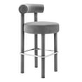 thumbnail image 3 of Bar Stool Chair Barstool, Set of 2, Grey Gray, Velvet, Pub Cafe Bistro Dining Kitchen Hospitality Restaurant, Modern Contemporary Boutique HB36137, 3 of 11