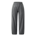 thumbnail image 4 of CHWGFWL Womens Summer Pants Women's Cropped Pants Solid Color Loose Fitting Harem Pants High Waist Cotton Linen Wide Leg Casual Cropped Pants Wide Leg Linen Pants for Women (Gray,L), 4 of 6