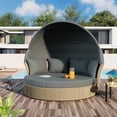 thumbnail image 2 of Merax Outdoor Patio Daybed Wicker Rattan Double Daybed Round Sofa Furniture Set with Retractable Canopy, 4 Pillows for Lawn Garden Backyard Porch Pool, 2 of 4