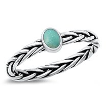 CHOOSE YOUR COLOR Simulated Turquoise Braided Ring .925 Sterling Silver Band Blue CZ Female Size 10
