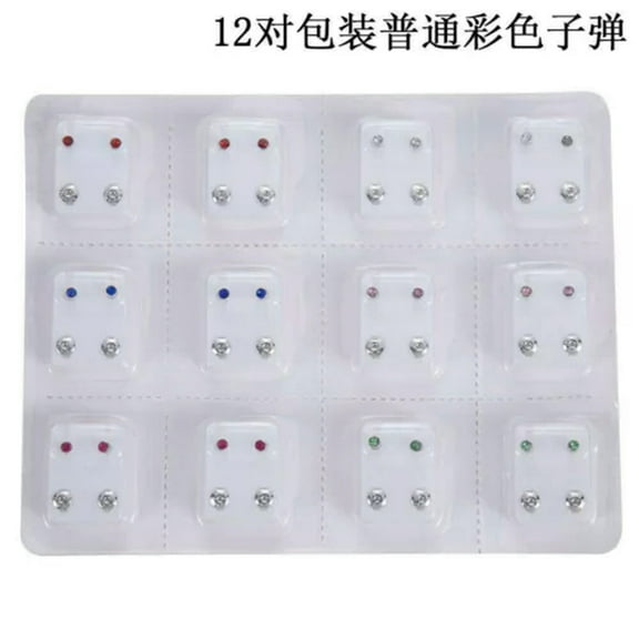 K-KED 24Pcs Medical Earrings Piercing Tool Kits Ear Stud Surgical Steel Ear Studs US-Multi-Coloured-12Pairs