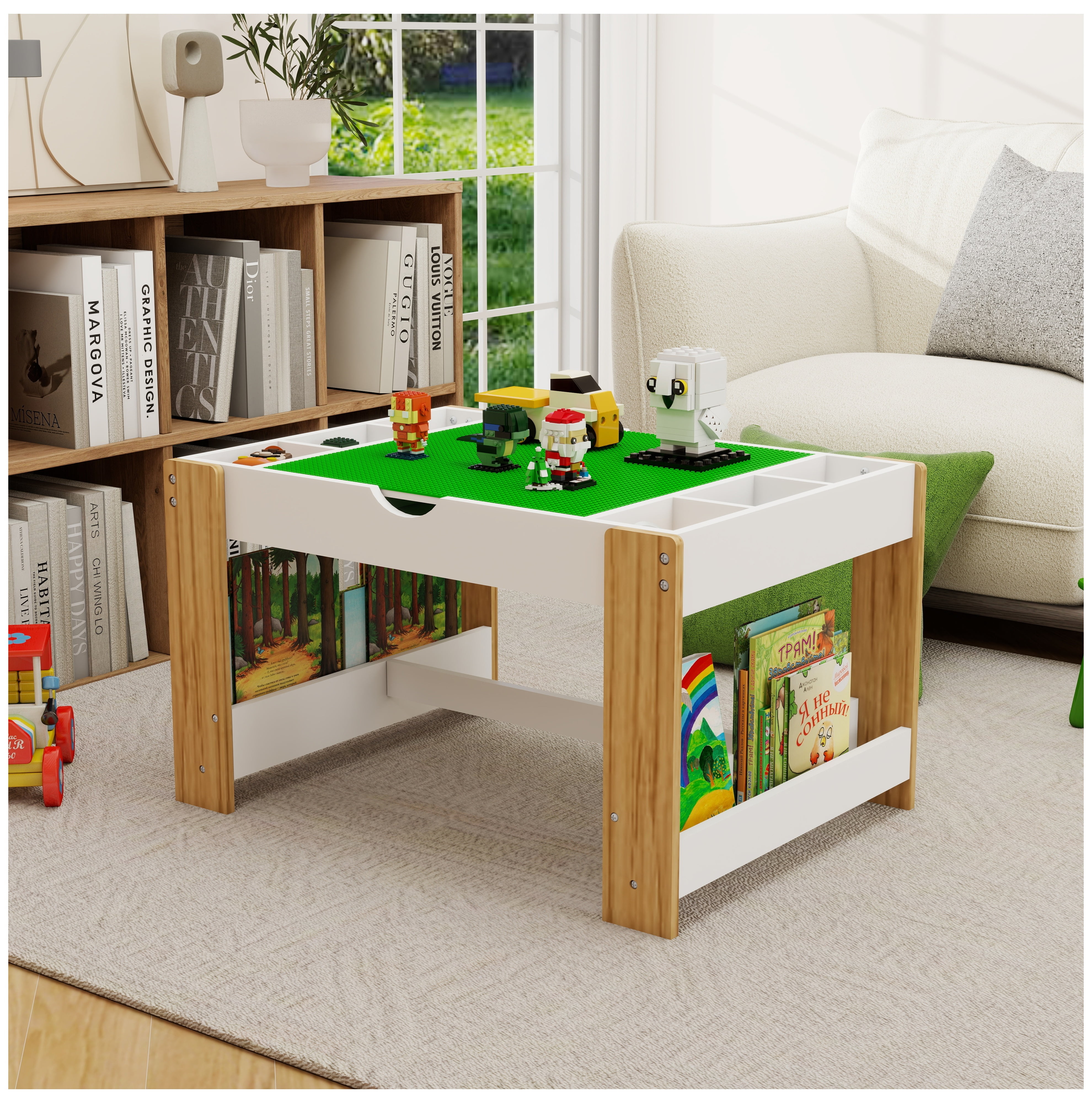 kidsあれこれセット Kid Kraft 17577 2-in-1 Activity Table Lego Compatible - Espresso