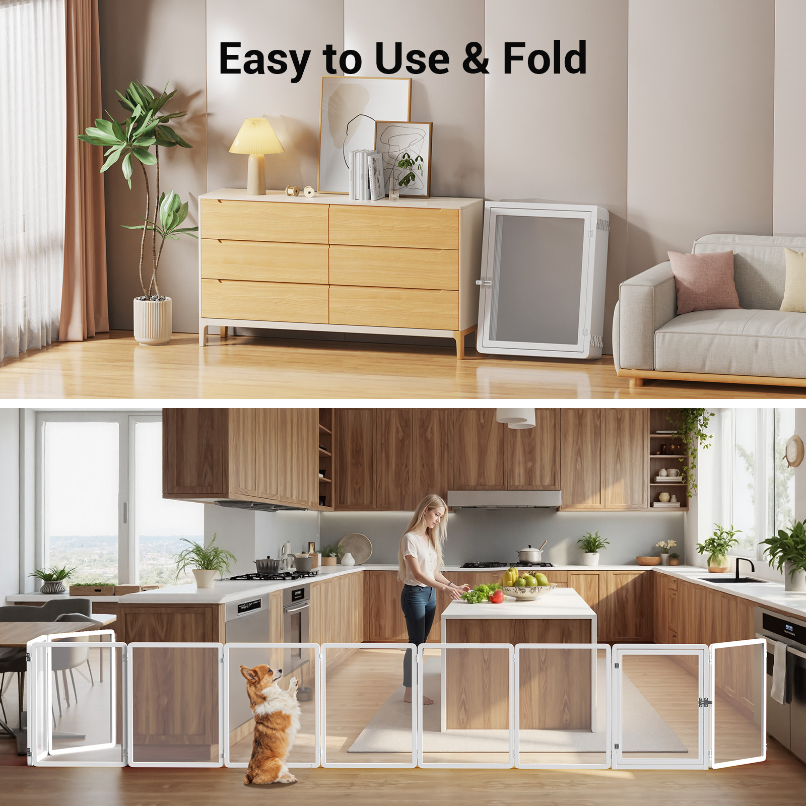 Mophoto Clear Acrylic Pet Playpen, 25.6" H Transparent Dog Fence with Support Feet, Sturdy & Stylish Indoor Enclosure for Puppy, Cat, Rabbit, Easy to Assemble & Clean