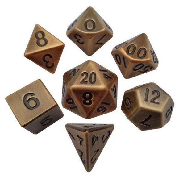 16 mm Antique Gold Metal Dice, Set of 7