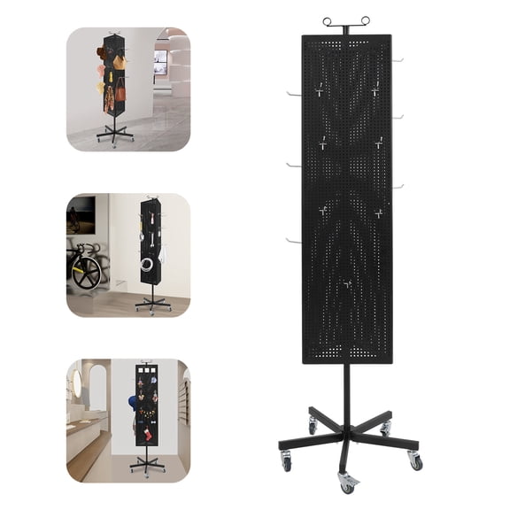 Triangular Pegboard Panels Display with Base, Pegboard Display Stand with Wheels