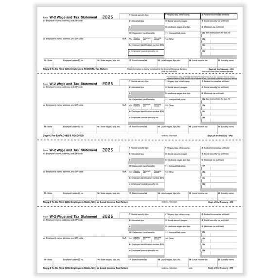 ComplyRight 2025 W-2 Tax Form 4-Part 4-Up Employee Copy 50/Pack (520650)