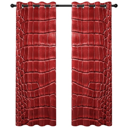 Crocodile Leather Texture Blackout Curtains 84 Inches Long Luxury Red Thermal Insulated Room Darkening Drapes with Grommets for Living Room 52 W x 84 L 2 Panels