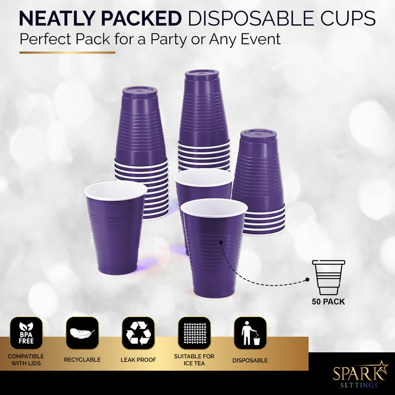 Amcrate Disposable Plastic Cups, Purple Colored Plastic Cups, 12-Ounce Plastic Party Cups, Strong and Sturdy Disposable Cups for Party, Wedding