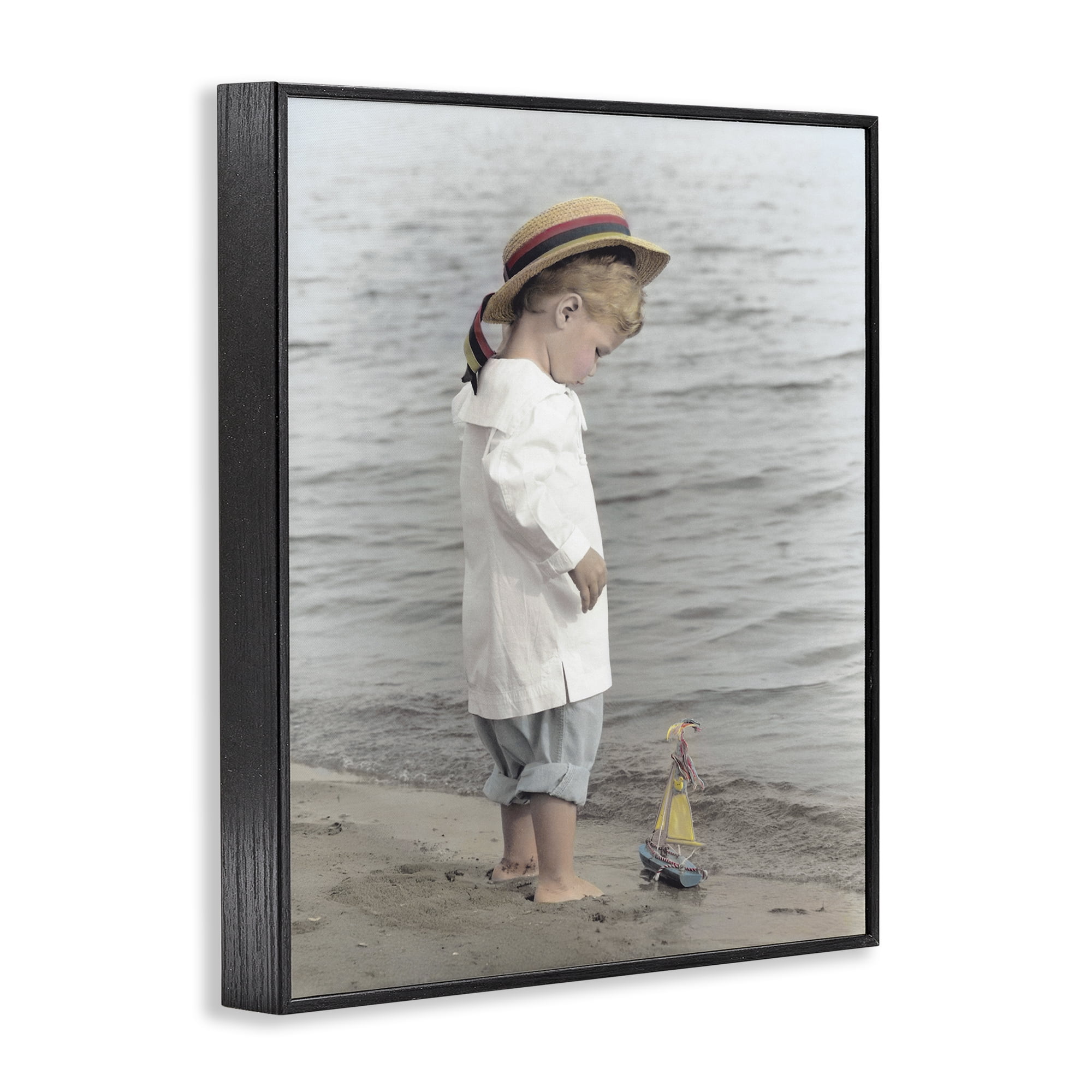 Stupell Industries Child on Beach Shore Black Framed Giclee Art, design by Kendra Dew