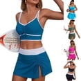 thumbnail image 2 of Vhkiploz 2 Piece Tankini Swimsuit for Women Pleated Drawstring Tank Top with High Waist Skirt Summer Swim Skirt Set Beach Pool Party Outfit Bathing Suit Blue M, 2 of 5
