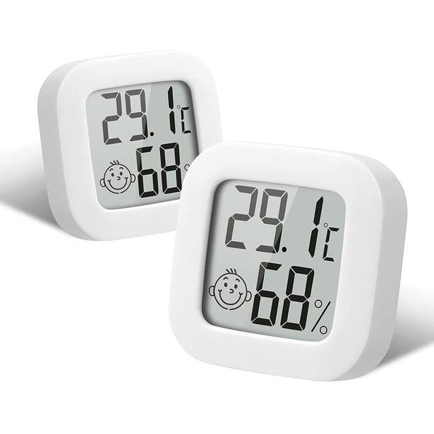 Termómetro higrómetro interior de 2 piezas, termómetro higrómetro digital pequeño de alta precisión, monitor de temperatura e indicador de nivel de medidor de humedad (Celsius) brillar Electrónica