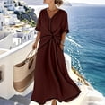 thumbnail image 3 of LIaqionyy Womens Cotton Linen Summer Long Dresses Flowy Casual Short Sleeve Loose Vacation Dress with Pockets, 3 of 6