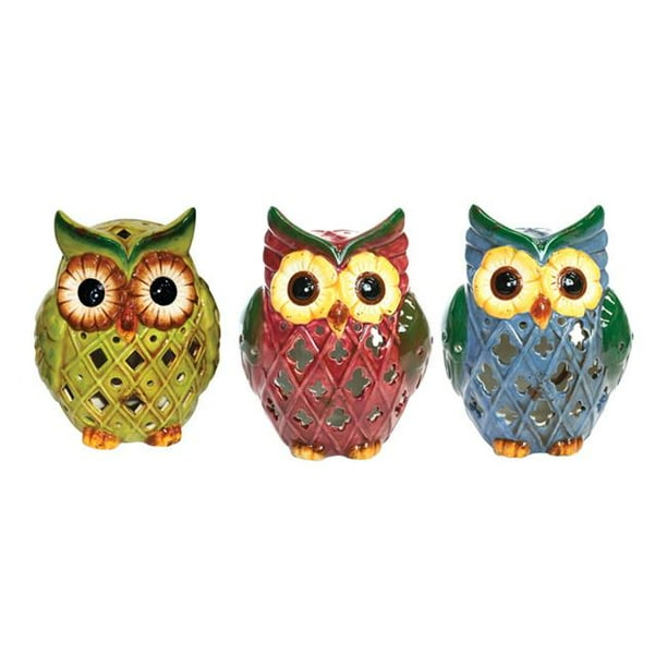 Alpine 8518235 Ceramic Owl Outdoor Solar Decor Assorted Pack Of 9 Walmart Com Walmart Com