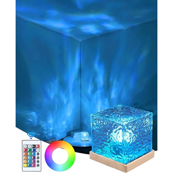Lava Lamp,5.1 inch Ocean Wave Projector Light Northern Lights Cube Aurora Glow Sunset Lamp,16 Colors Gradual Rotating with Remote Control for Bedroom Living Room and Game Room Decor