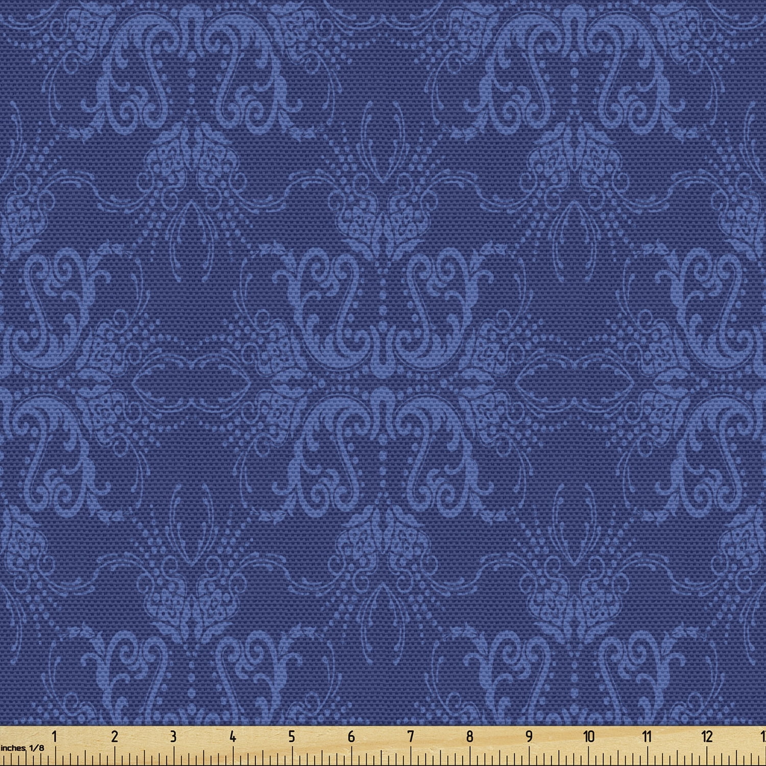 Navy Blue Fabric by the Yard Antique Baroque Damask Inspired Motifs