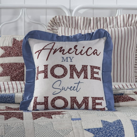 VHC Brands Celebration Farmhouse Throw Pillow, America Home Sweet Home, Red White Blue, 18x18
