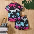 thumbnail image 5 of HCNTES Toddler Baby Boy Summer Outfits Hawaiian Surf Print Button Down Shirt and Shorts 3-Piece Set Toddler Boy Beach Vacation Clothes, 5 of 9