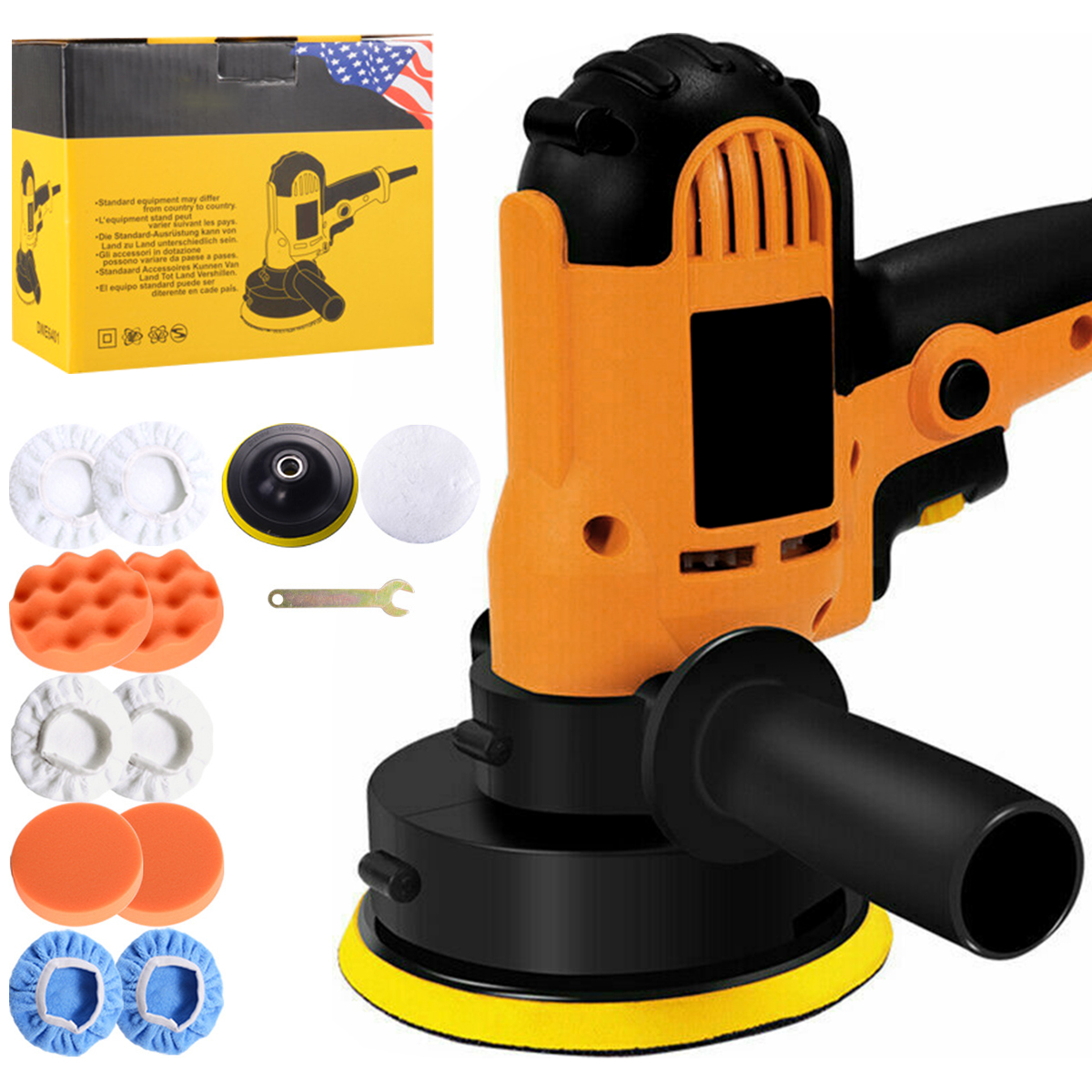 Electric Buffer Polisher 600W Random Orbital Car Polisher Sets with Wool Pads Sand Paper 6