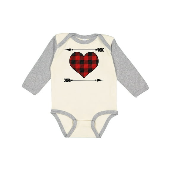 Inktastic Buffalo Plaid Valentines Day Heart Boys or Girls Long Sleeve Baby Bodysuit