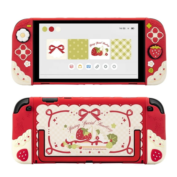 GeekShare NS2 Skin Protective Case for Nintendo Switch 2025   Thumb Grip Caps Strawberries with Cream