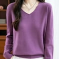 thumbnail image 5 of Aueoeo Women's Casual V-Neck Sweater Solid Color Basic Knitted Sweater Fashion Outfit Basic Classic Loose Sweater, 5 of 5
