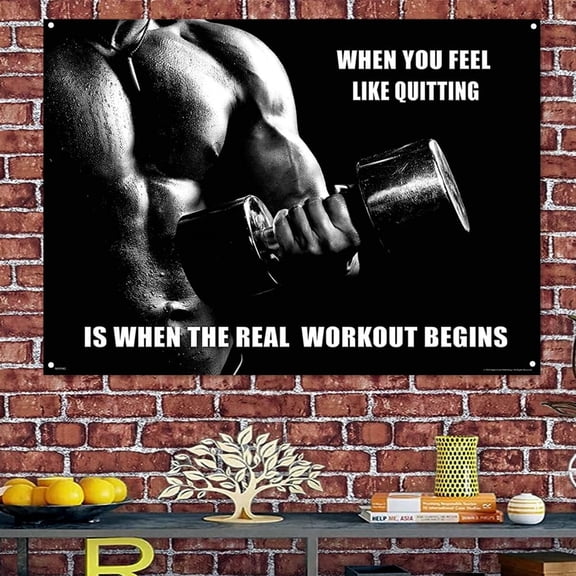 WHEN YOU FEEL LIKE QUITTING IS WHEN THE REAL WORKOUT BEGINS - Inspirational Wall Art Poster - Motivational quotes Banners & Flags Suitable for Exercise Fitness Science Work and Gym Room Decor