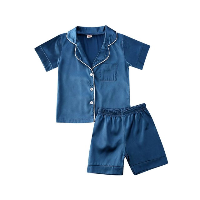 Toddler Baby Kids Satin Pajamas Set Long Sleeve Button-Down Sleepwear PJs for Girls