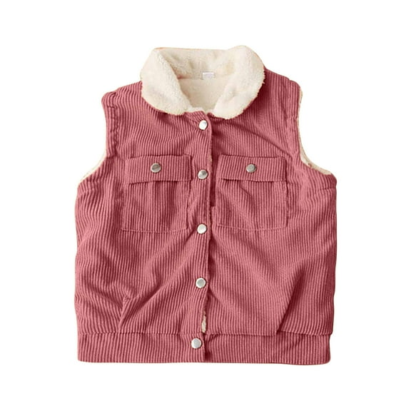 Odeerbi Toddler Winter Coat Vest Kids Boys Girls Outerwear Jackets Vest Baby Autumn Underwear Corduroy Waistcoat Lapel Button Cardigan Vest Pink