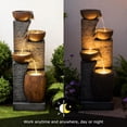 thumbnail image 6 of 38.2" Tall Water Fountain Outdoor Garden,4 Tiers Modern Cascading Bowls and Stacked Stones Indoor Fountains with LED Lights for Garden, Patio, Deck, Porch, Backyard and Home Art Decor(Grey), 6 of 9