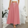 thumbnail image 6 of QIJIE Women's Skirts Drawstring Soft Elastic Swing Maxi Flowy Skirts Cotton Plus Size High Waist Trendy Long Length Skirts with Pockets Pink M, 6 of 6