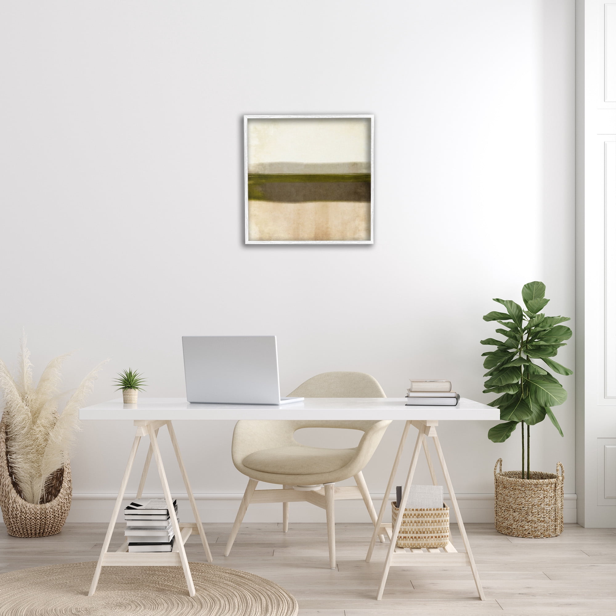 Stupell Industries Rustic Neutral Horizon Abstract Painting White Framed Art Print Wall Art, 24 x 24