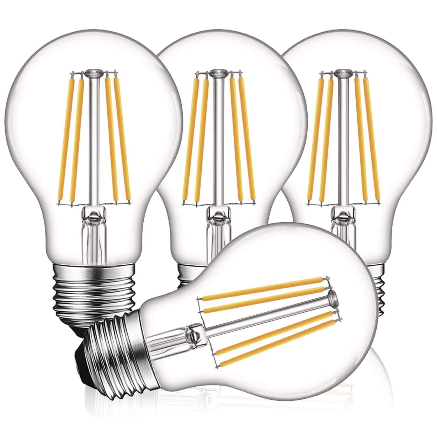 Luxrite Vintage A19 LED Light Bulbs 60W Equivalent, Dimmable, 800 Lumens, LED Edison Bulb 8W, E26 Base (4 Pack) 5000K (Bright White)