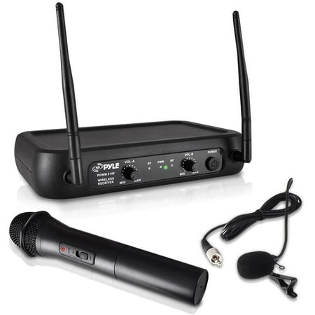 PYLE PDWM2140 - VHF Wireless Microphone System, Fixed Frequency, Independent Adjustable Volume Controls (Includes Handheld Mic, Body Pack Transmitter, Lavalier Mic, Headset (Best Wireless Lavalier System)