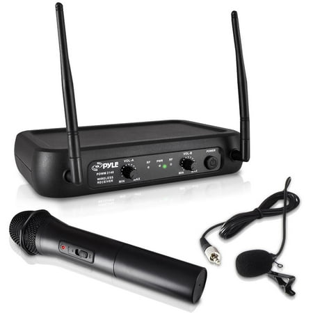 Vhf Wireless Lavalier Mic System PYLE PDWM2140 - VHF Wireless Microphone System, Fixed Frequency, Independent Adjustable Volume Controls (Includes Handheld Mic, Body Pack Transmitter, Lavalier Mic, Headset Mic) ()