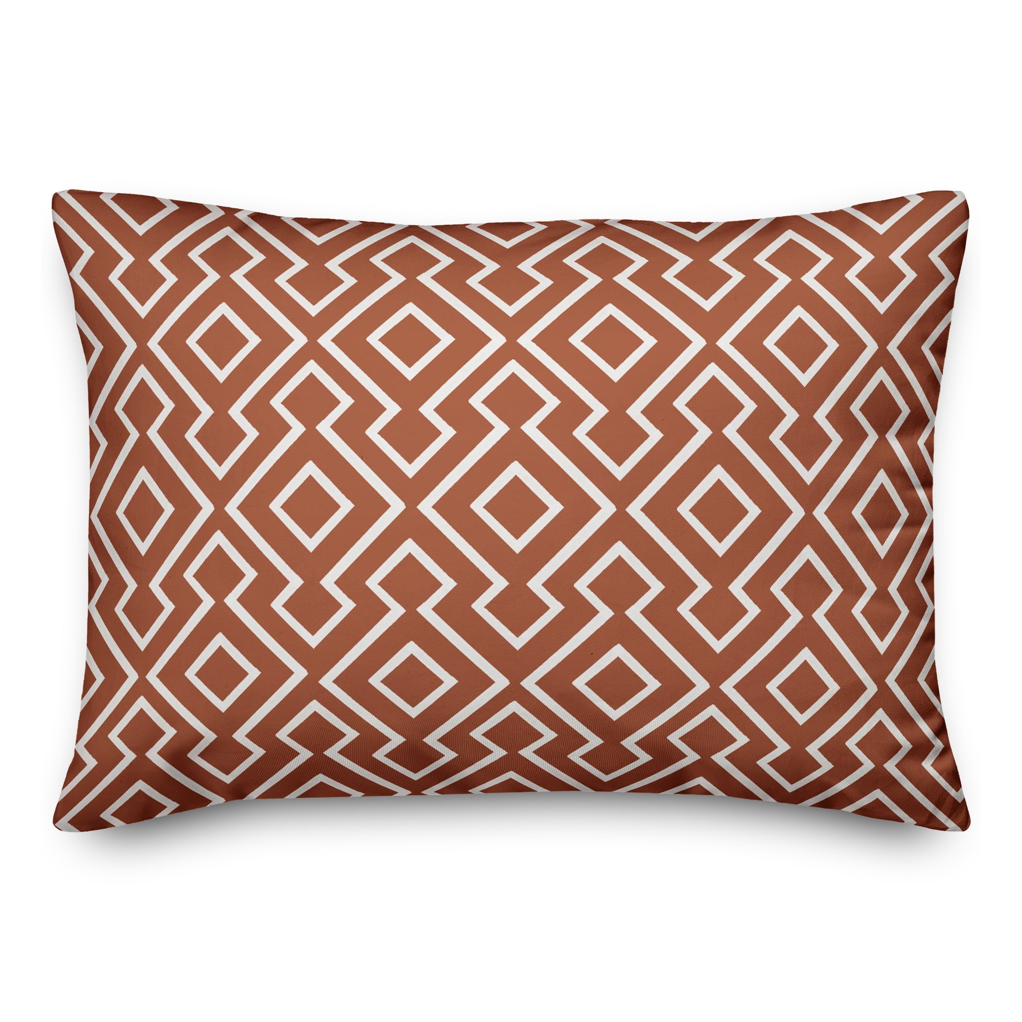 Creative Products Happy Place Rust and White Geometric Print 14x20 Indoor / Outdoor Pillow