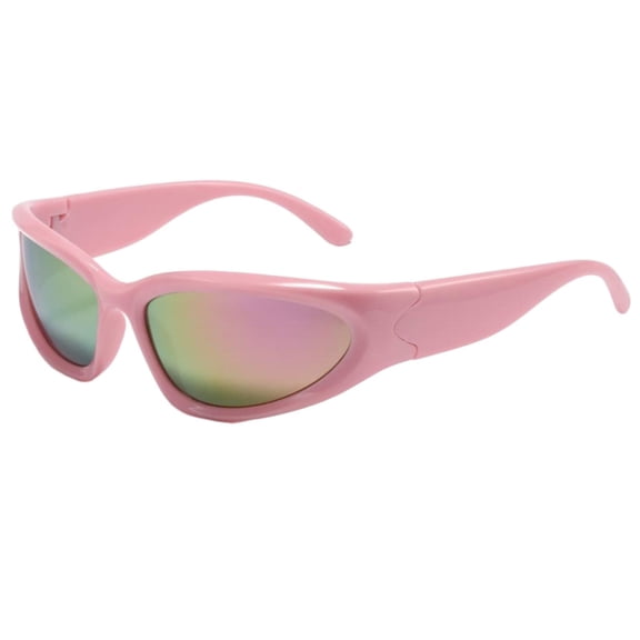 Y2K Wrap-Around Sunglasses, UV400 Protection Sports Shades with Pink Frame, Retro 2000s Style Shield Sunglasses for Outdoor Activities