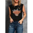 thumbnail image 2 of ABPHQTO Camiseta de tirantes con gráfico rasgado con estampado de vaca peluda occidental negra para mujer, 2 of 5