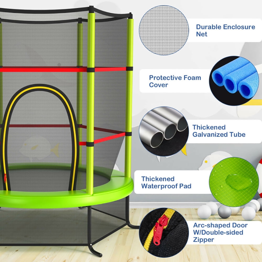Barara King Backyard Trampoline, Trampoline,55 Inch Kids Recreational Trampoline Bouncing Jumping Mat with Enclosure Net-Green