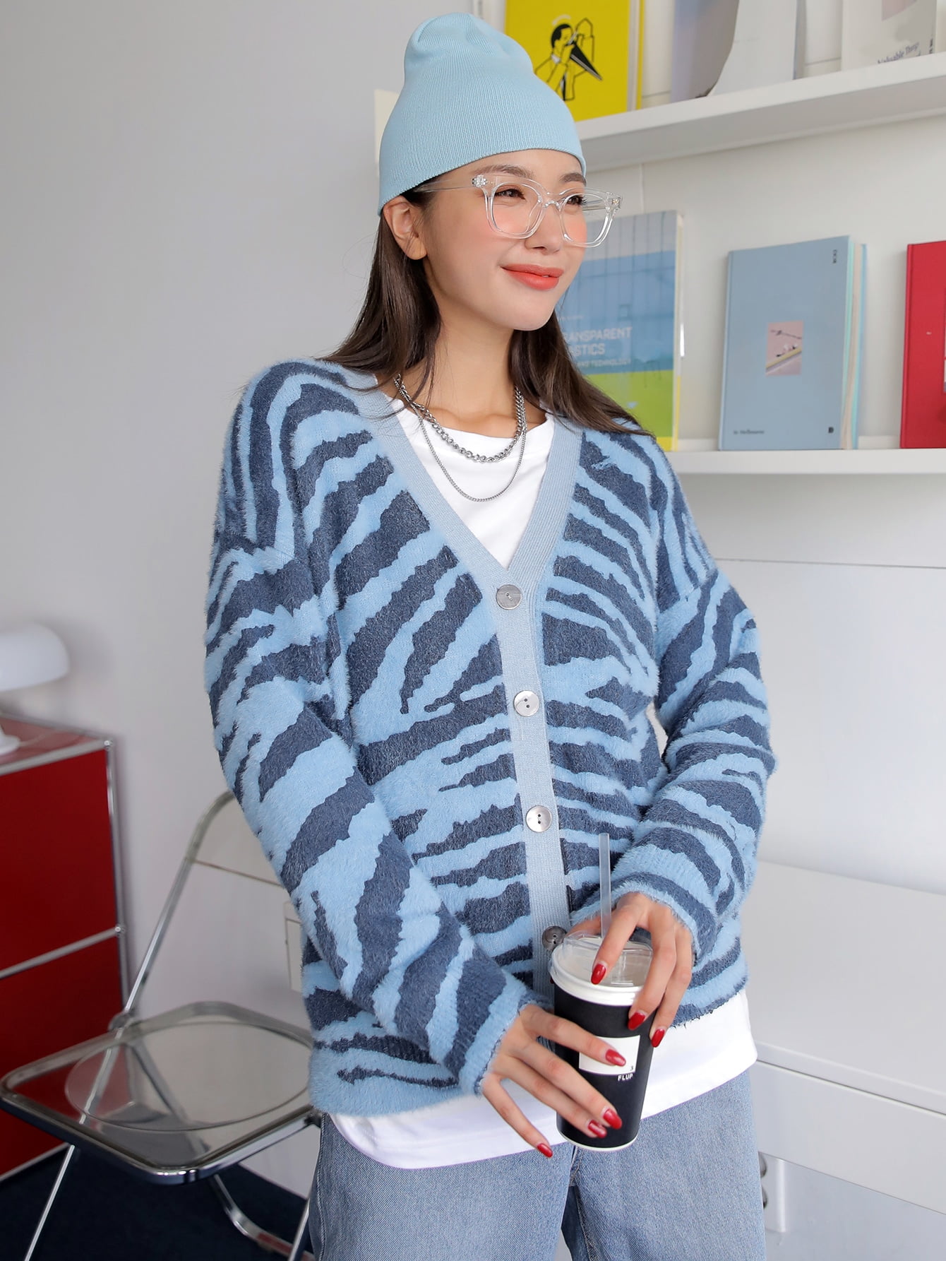 blue zebra cardigan