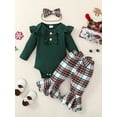 thumbnail image 3 of Elippeo Baby Girl Christmas Clothes 3M 6M 12M 18M Ribbed Long Sleeve Romper with Plaid Flare Pants and Bow Headband Outfit, 3 of 9