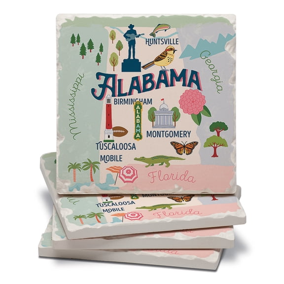 Thirstystone Alabama Attractions Tumbled Tile Coaster Set 4 Pack