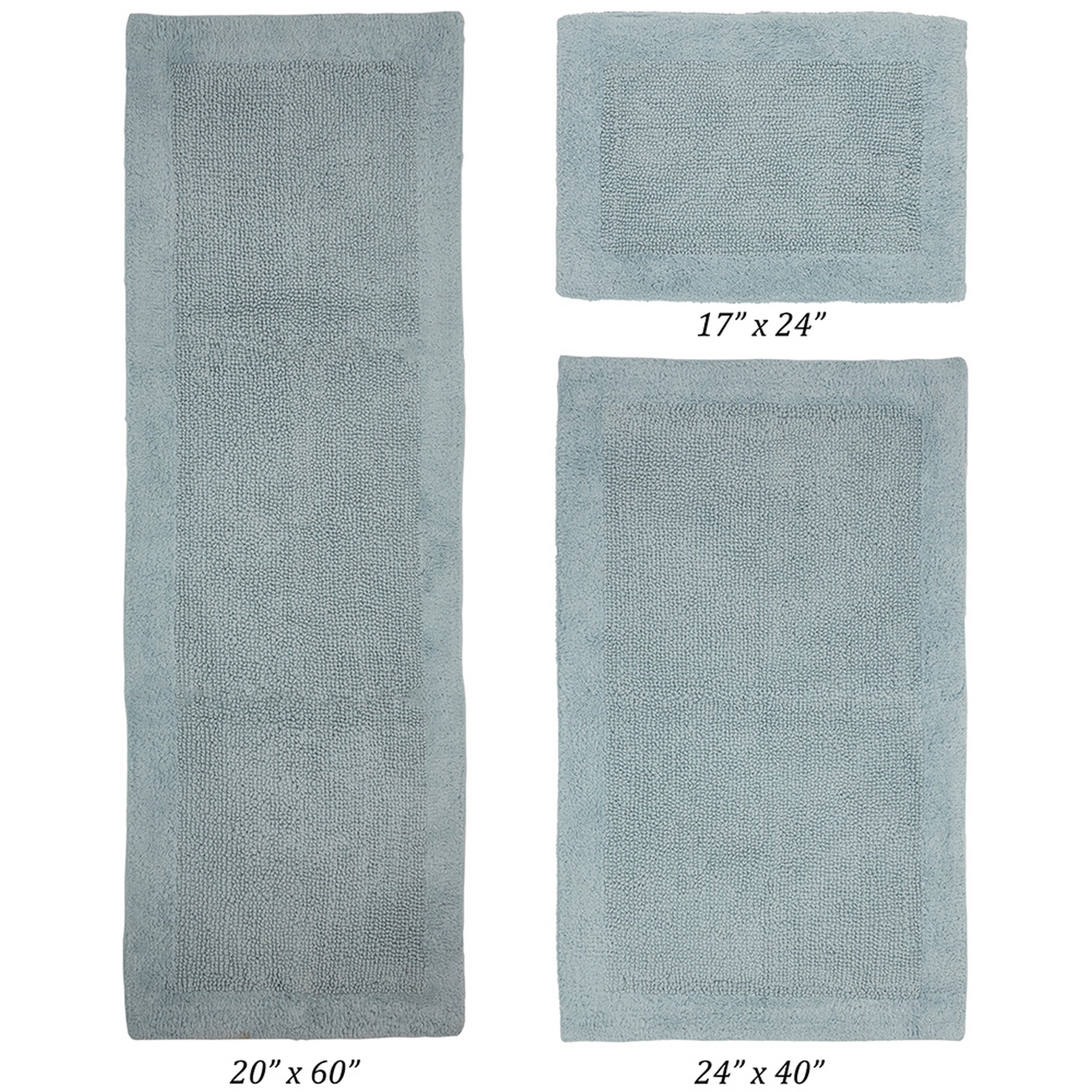 Better Trends 3 Piece Premium Bathroom Rug Set 100% Cotton Soft Tufted Bath Mat Water absorbent Reversible Bath Rug Perfect for Bathroom, Shower and Bathtub Use, Blue - Edge Collection