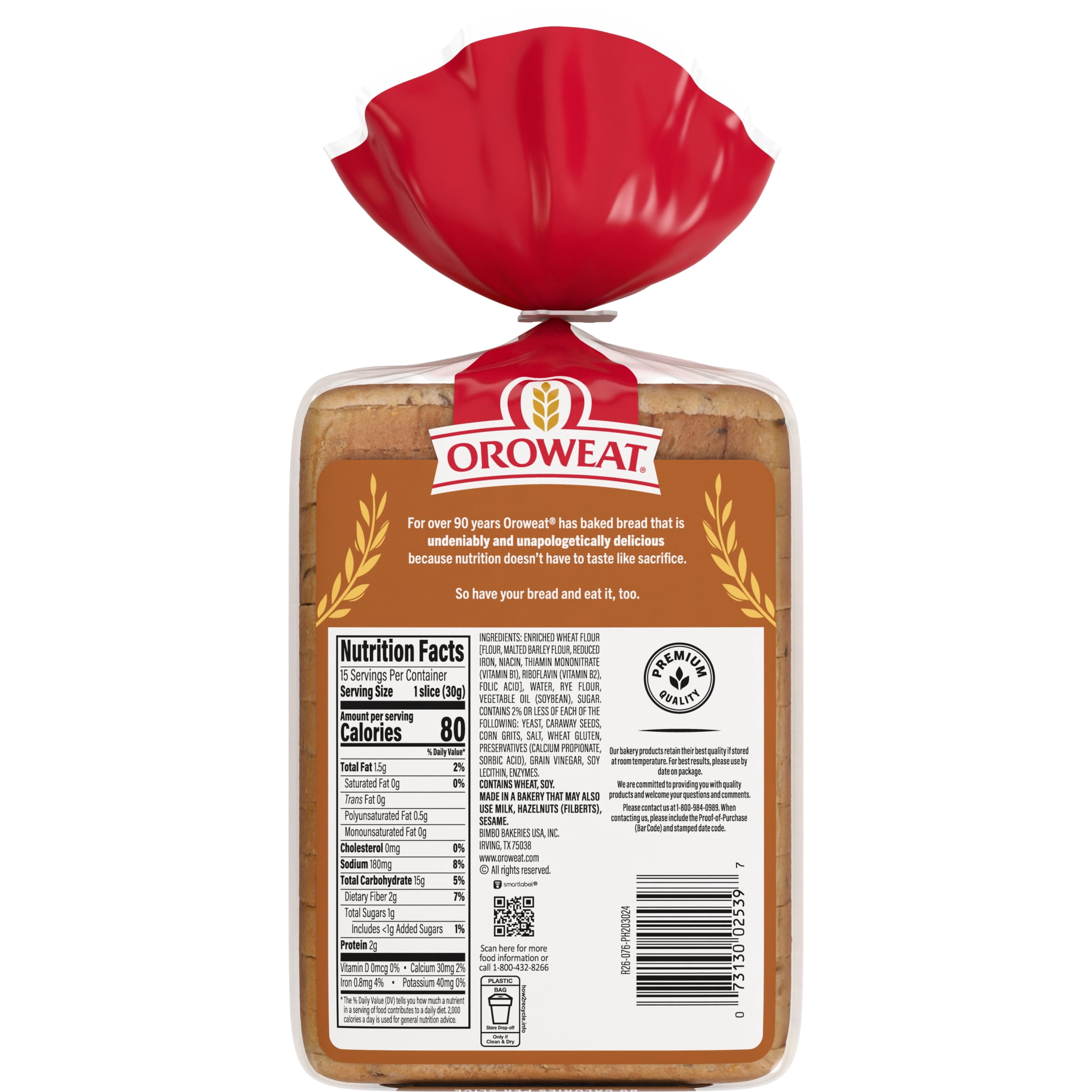 Oroweat Jewish Rye Bread, 16 oz